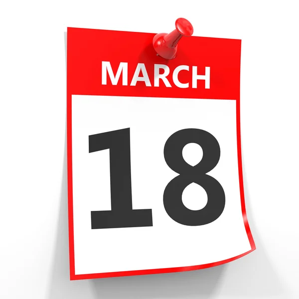 18 Μαρτίου φύλλο ημερολογίου με την κόκκινη καρφίτσα. — Φωτογραφία Αρχείου