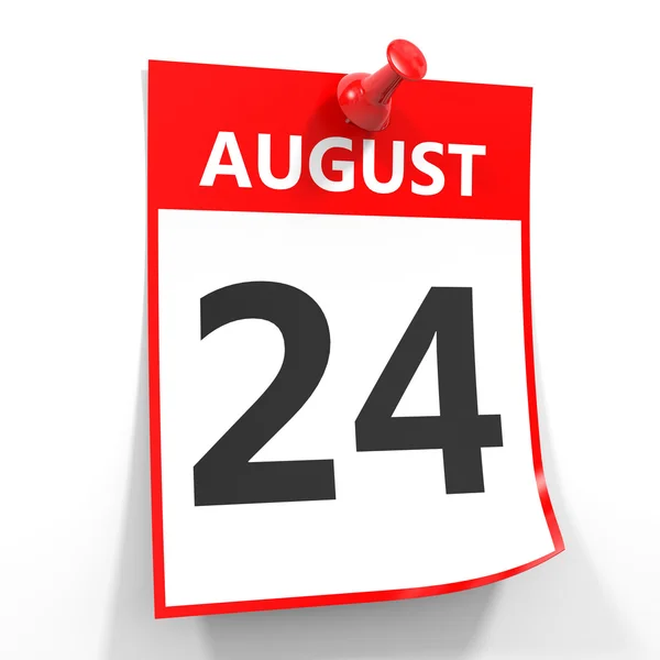 24 agosto foglio di calendario con perno rosso . — Foto Stock