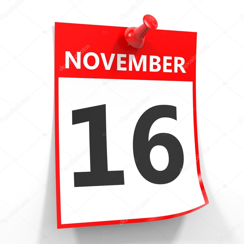 Feuille de calendrier du 16 novembre avec broche rouge . — Photo de stock  par ©iCreative3D - 89666070