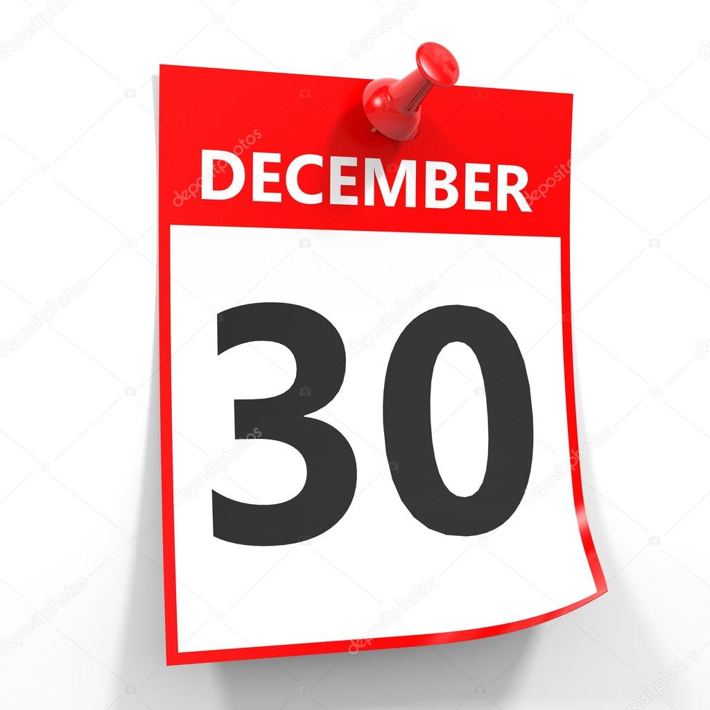 30 december calendar sheet with red pin.