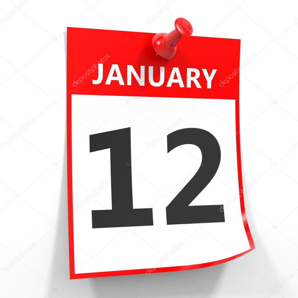 12 january calendar sheet with red pin.