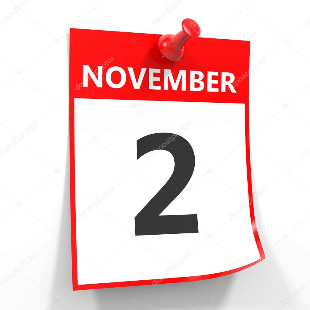 2 november calendar sheet with red pin.