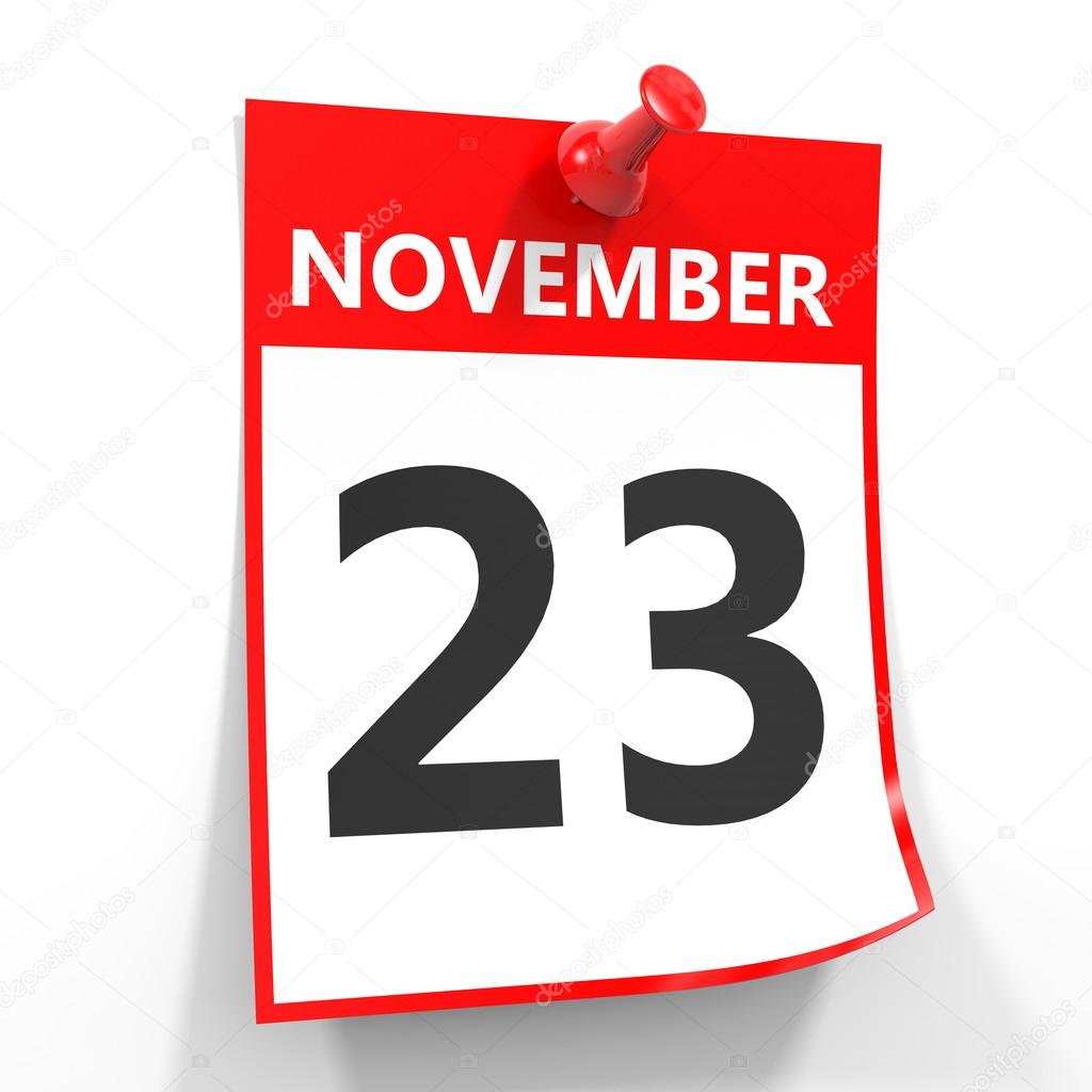 23 november calendar sheet with red pin.