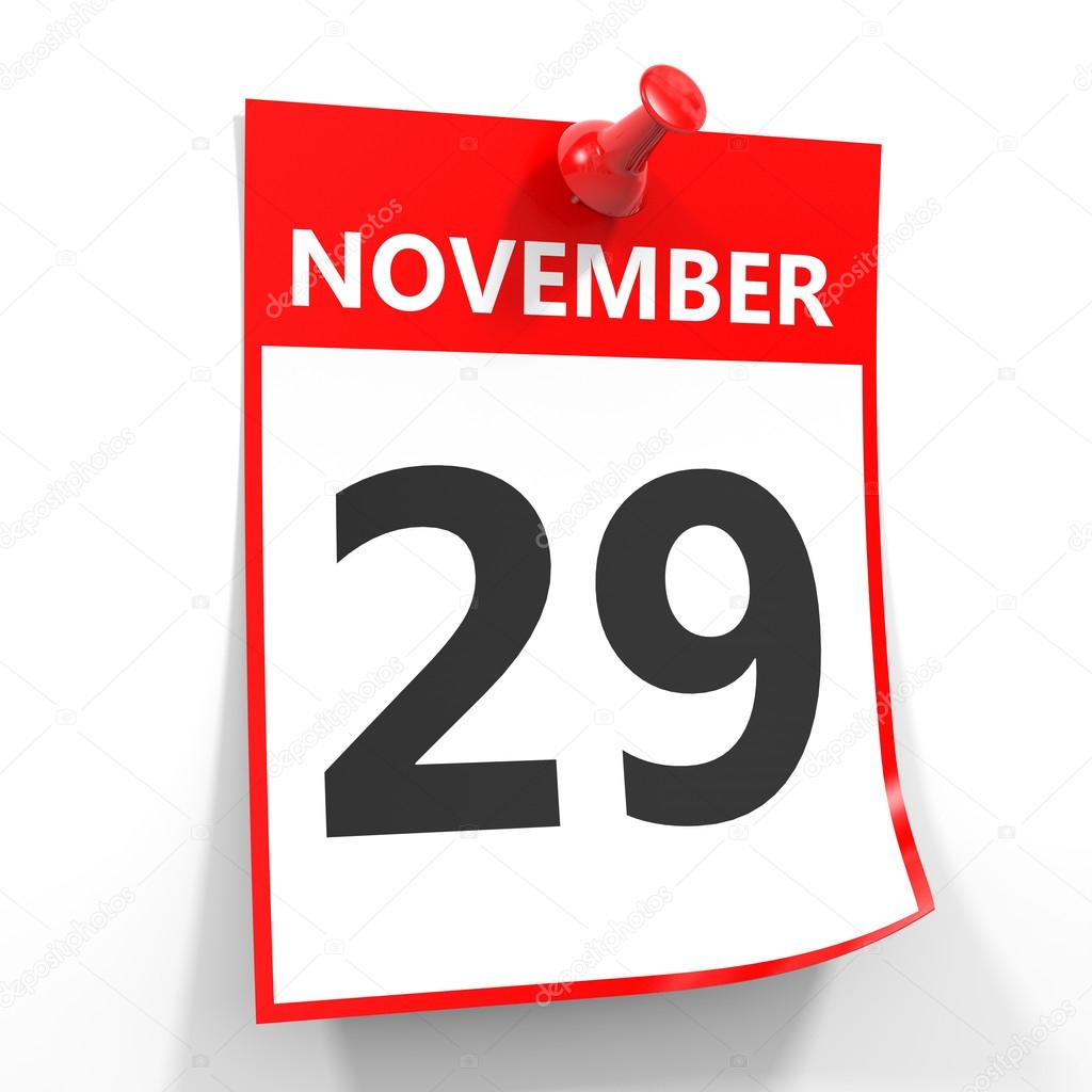 29 november calendar sheet with red pin.
