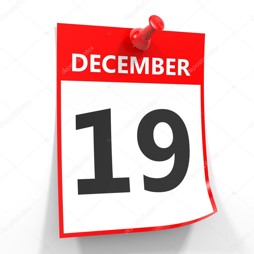 Feuille de calendrier 19 décembre avec broche rouge . — Photo de stock par  ©iCreative3D - 89666940