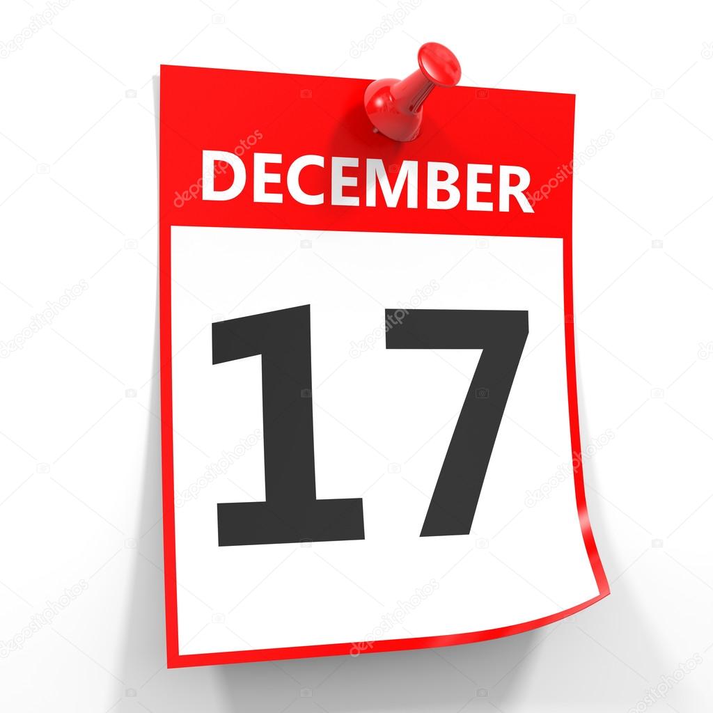 17 december calendar sheet with red pin.