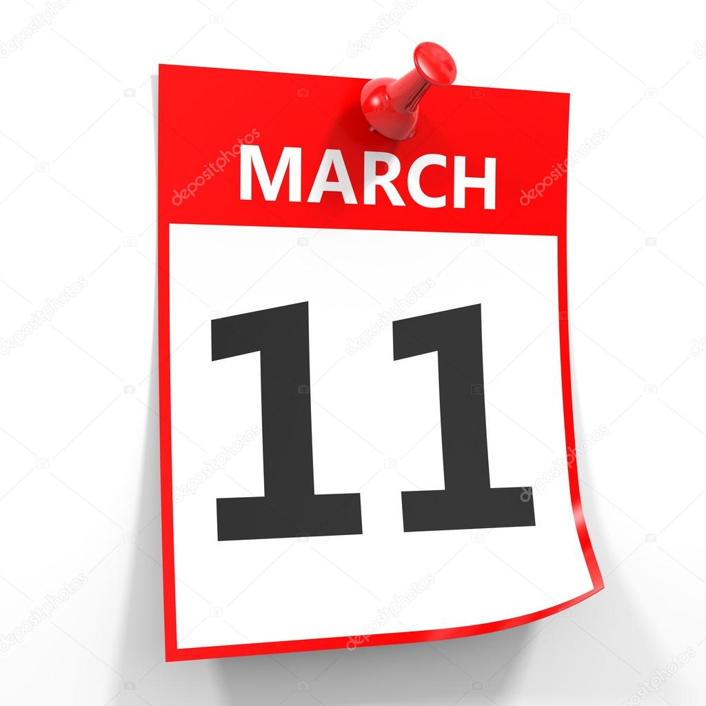 Feuille de calendrier 11 mars avec broche rouge . — Photo de stock par ©iCreative3D - 89667812