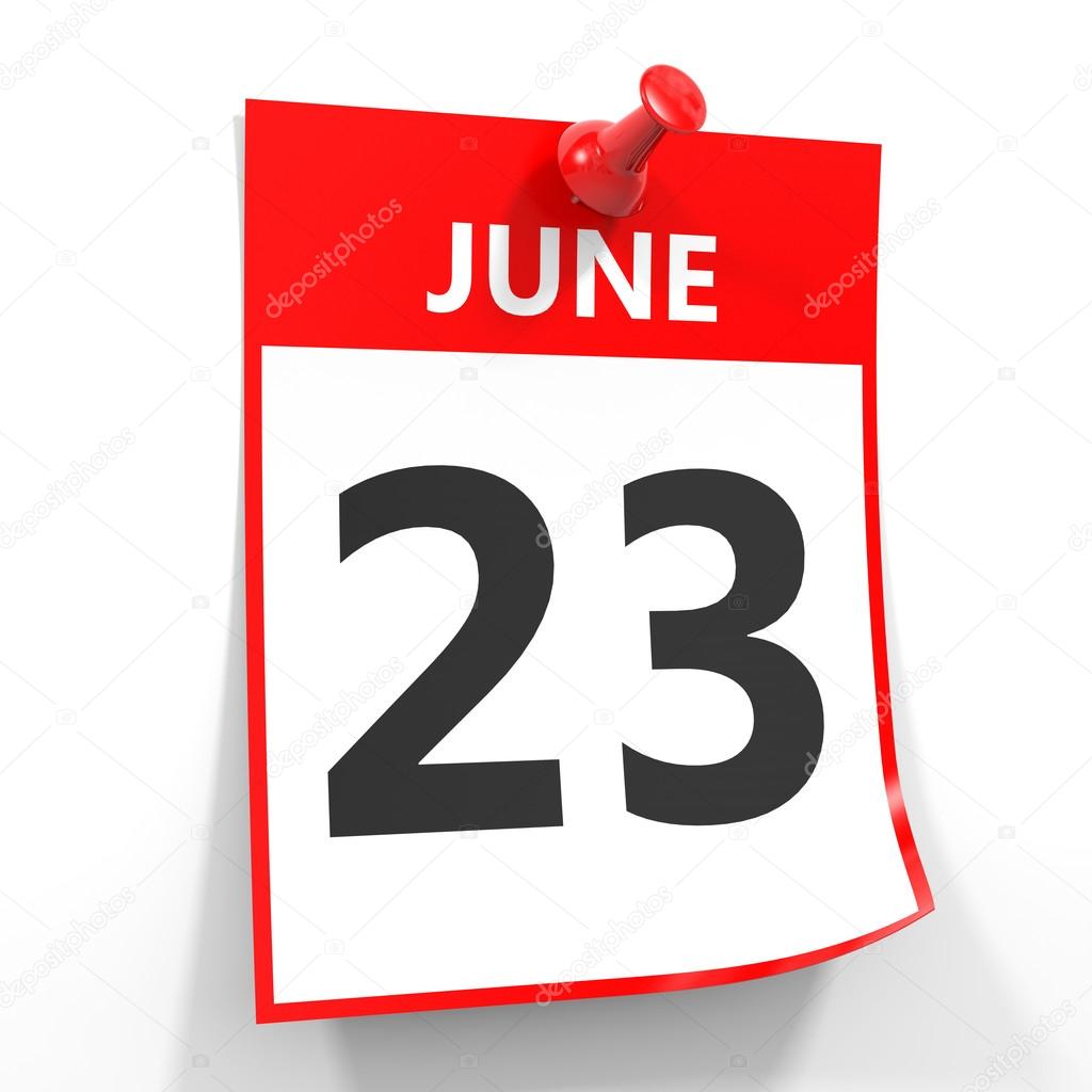 23 june calendar sheet with red pin. Stock Photo by ©iCreative3D 89668056