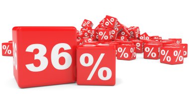 Kırmızı satış küp. Otuz altı yüzde indirim.