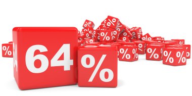 Kırmızı satış küp. Altmış dört yüzde indirim.