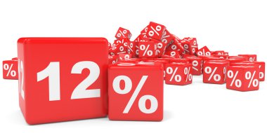 Kırmızı satış küp. On iki yüzde indirim.