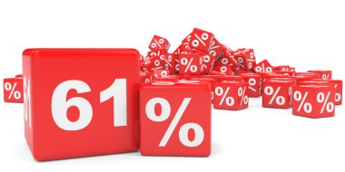 Kırmızı satış küp. Yüzde altmış bir indirim.