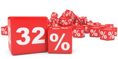 Kırmızı satış küp. Otuz iki yüzde indirim.