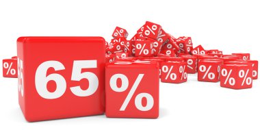 Kırmızı satış küp. Altmış beş yüzde indirim.