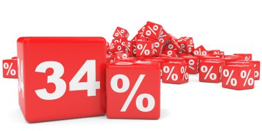 Kırmızı satış küp. Otuz dört yüzde indirim.