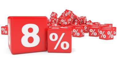 Kırmızı satış küp. Sekiz yüzde indirim.