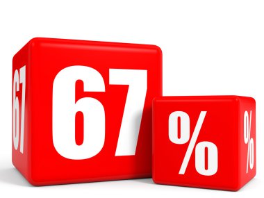 Kırmızı satış küp. Yüzde altmış yedi indirim.