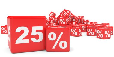 Kırmızı satış küp. Yirmi beş yüzde indirim.