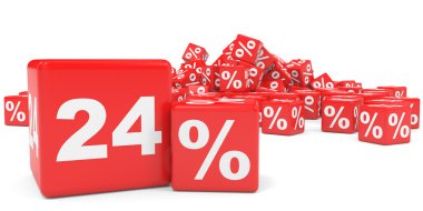 Kırmızı satış küp. Yirmi dört yüzde indirim.