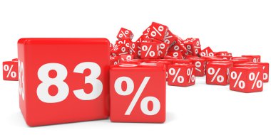 Kırmızı satış küp. Yüzde seksen üç indirim.