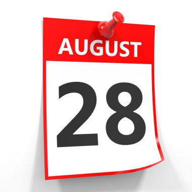 Kırmızı iğne ile 28 Ağustos takvim sayfası.