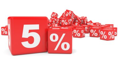 Kırmızı satış küp. %5 indirim.