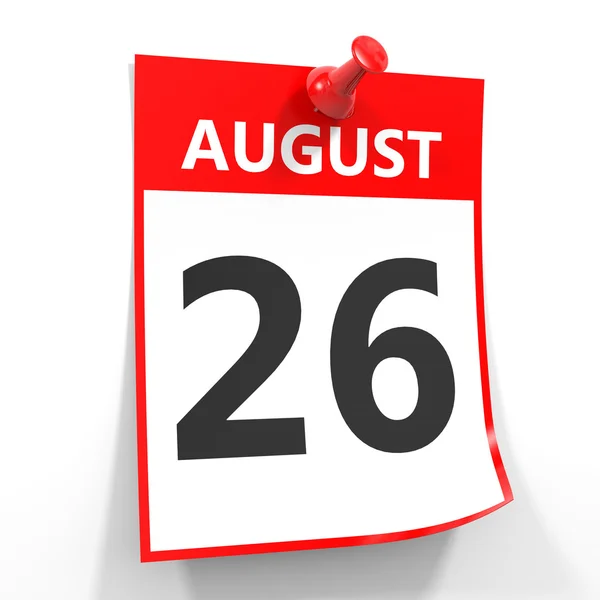 26 agosto foglio di calendario con perno rosso . — Foto Stock