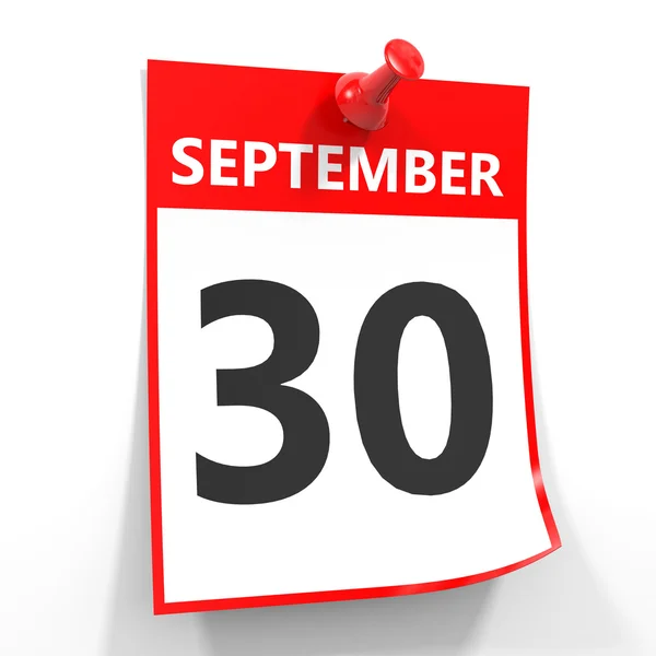 30 settembre foglio calendario con perno rosso . — Foto Stock