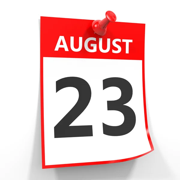 23 agosto foglio di calendario con perno rosso . — Foto Stock