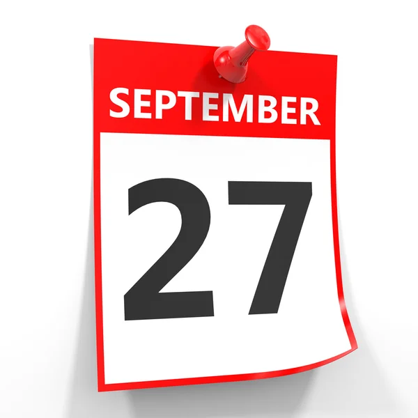 27 settembre foglio di calendario con perno rosso . — Foto Stock