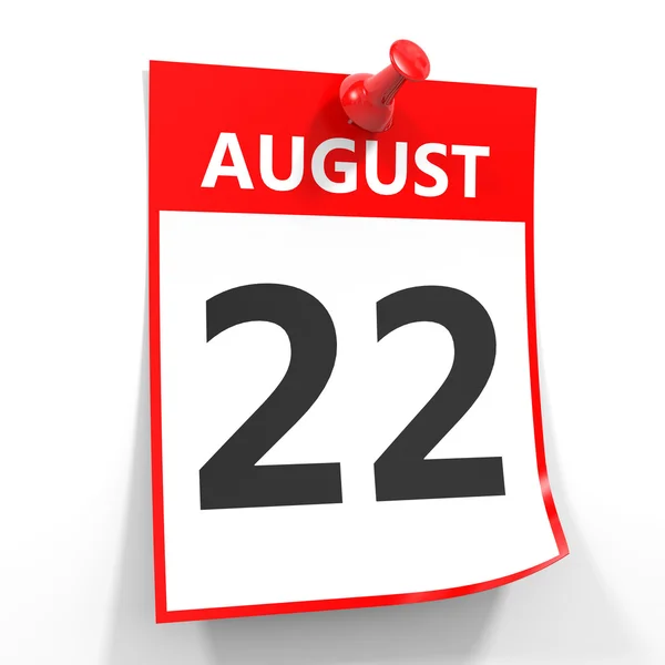 22 серпня аркуш календаря з червоним штифтом . — стокове фото