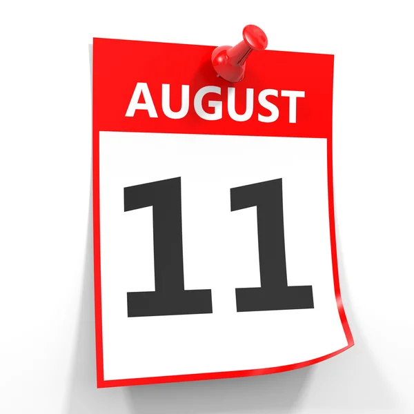 11 серпня аркуш календаря з червоним штифтом . — стокове фото