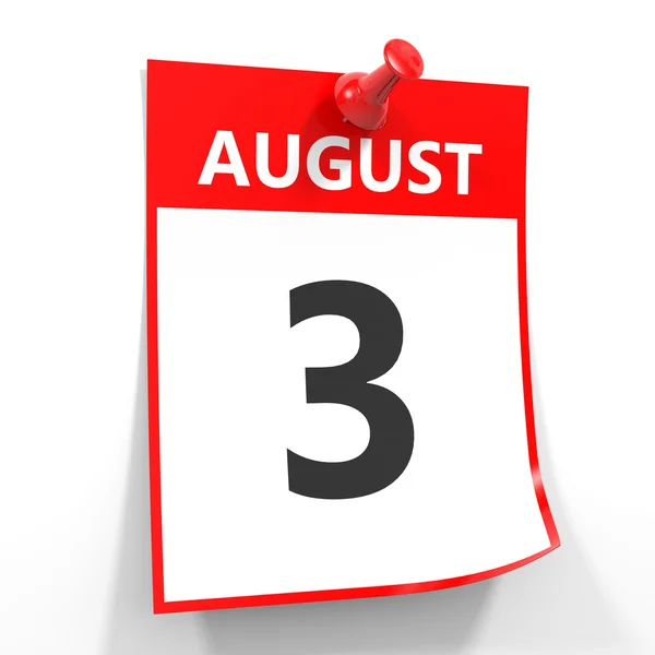 3 août feuille de calendrier avec broche rouge . — Photo