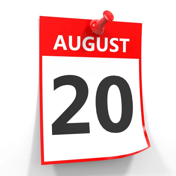 20 augusztus naptár lap piros PIN-kóddal. — Stock Fotó