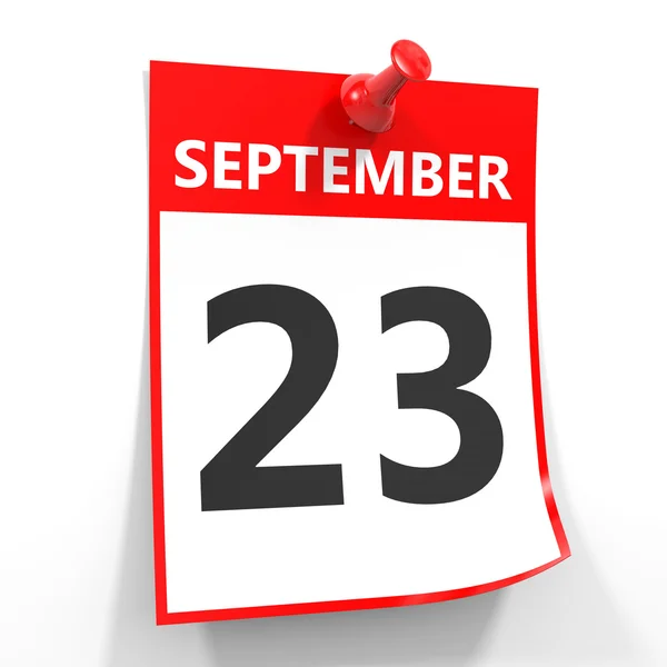 23 settembre foglio di calendario con perno rosso . — Foto Stock