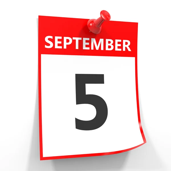 5 Σεπτεμβρίου φύλλο ημερολογίου με την κόκκινη καρφίτσα. — Φωτογραφία Αρχείου