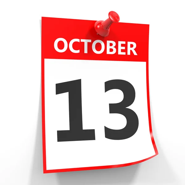 13. Oktober Kalenderblatt mit roter Nadel. — Stockfoto