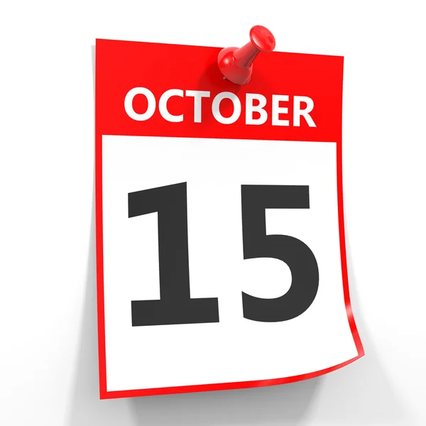 15 hoja de calendario de octubre con pin rojo . —  Fotos de Stock