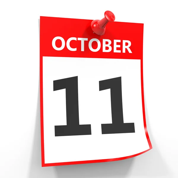 11. října kalendář list s červeným pin. — Stock fotografie