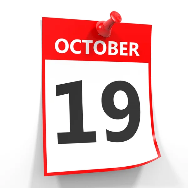 19 october calendar sheet with red pin. — Stock Photo, Image