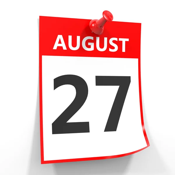 27 agosto foglio di calendario con perno rosso . — Foto Stock