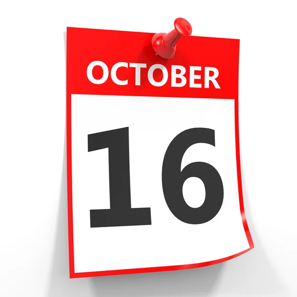 16 october calendar sheet with red pin. — Stock Photo, Image
