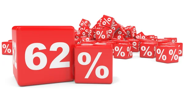 Red sale cubes. Sixty two percent discount. — Stock Photo, Image