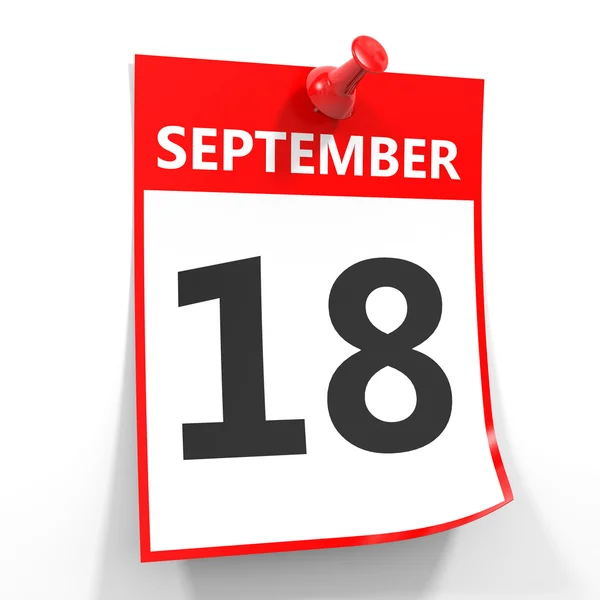 18 settembre foglio calendario con perno rosso . — Foto Stock