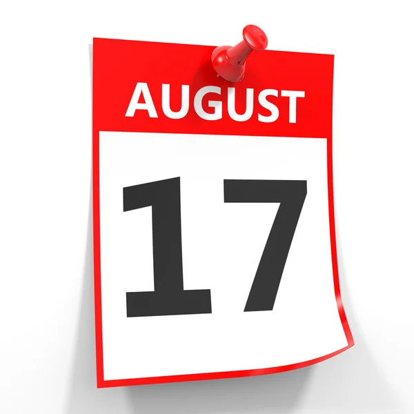 17 августа календарный лист с красной булавкой . — стоковое фото