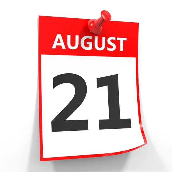 21 agosto foglio di calendario con perno rosso . — Foto Stock