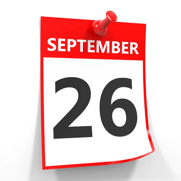 26 settembre foglio di calendario con perno rosso . — Foto Stock