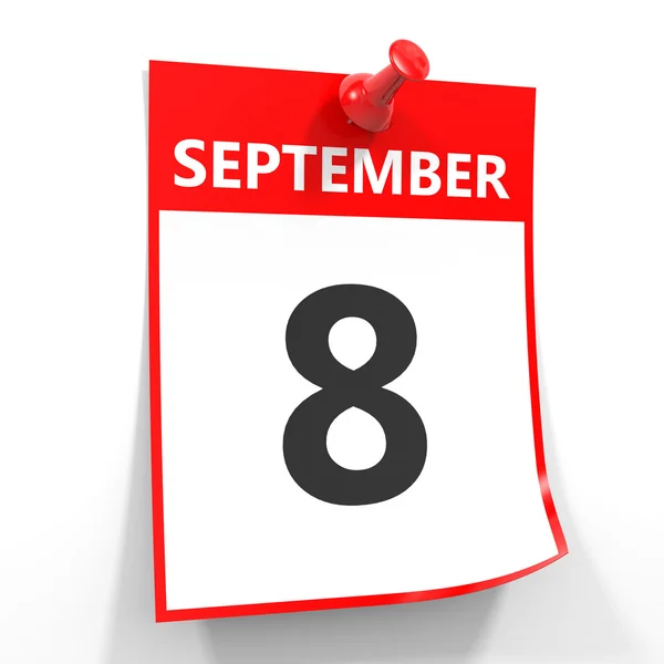 8 вересня аркуш календаря з червоним штифтом . — стокове фото