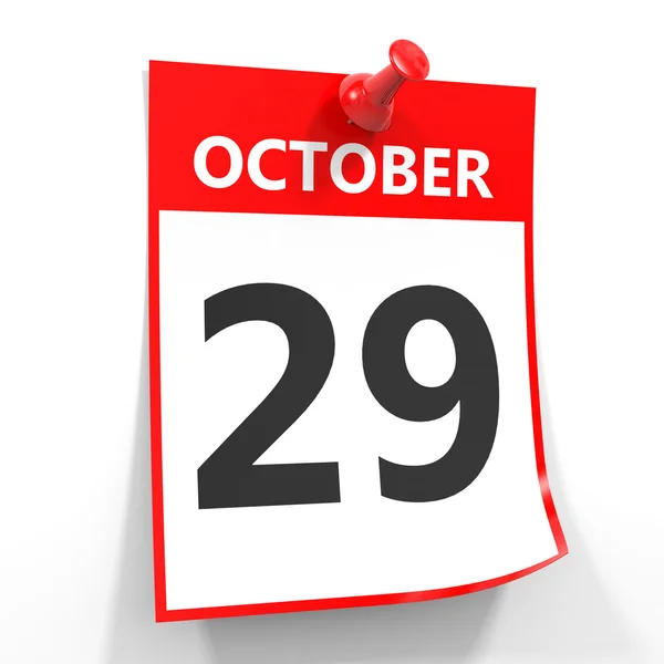 29 oktober kalender blad met rode pin. — Stockfoto