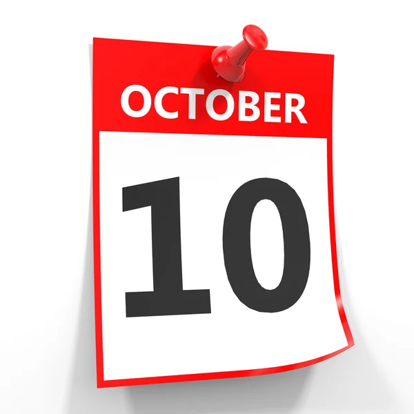 10 Oktober Kalenderblatt mit roter Nadel. — Stockfoto